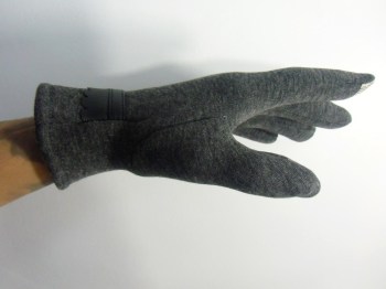 Gants gris tactiles hiver rétro tissu épais noeud simili