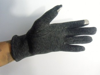 Gants gris tactiles hiver rétro tissu épais noeud simili