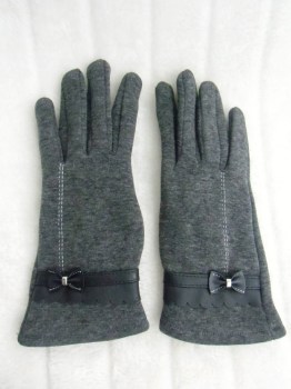 Gants gris tactiles hiver rétro tissu épais noeud simili