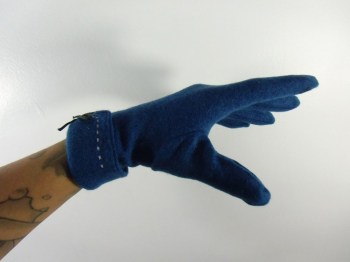 Gants bleus canard hiver rétro en laine unie surpiqure et noeud