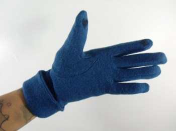 Gants bleus canard hiver rétro en laine unie surpiqure et noeud