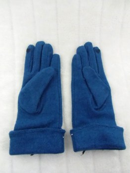 Gants bleus canard hiver rétro en laine unie surpiqure et noeud