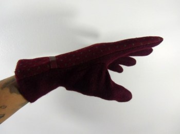 Gants bordeaux hiver rétro en laine à pois finition simili cuir