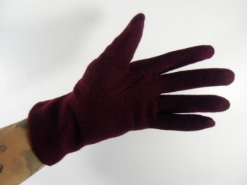 Gants bordeaux hiver rétro en laine à pois finition simili cuir