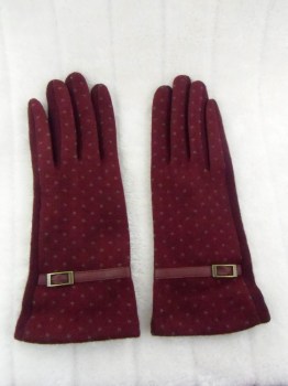 Gants bordeaux hiver rétro en laine à pois finition simili cuir