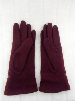 Gants bordeaux hiver rétro en laine à pois finition simili cuir