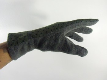 Gants gris vert hiver rétro en laine à pois finition simili cuir