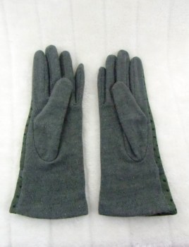 Gants gris vert hiver rétro en laine à pois finition simili cuir