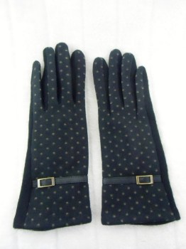 Gants noirs hiver rétro en laine à pois finition simili cuir