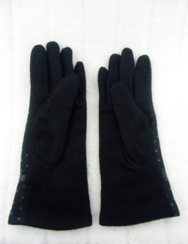 Gants noirs hiver rétro en laine à pois finition simili cuir