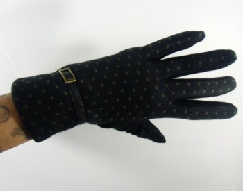 Gants noirs hiver rétro en laine à pois finition simili cuir