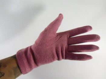 Gants roses hiver rétro en laine à pois finition simili cuir