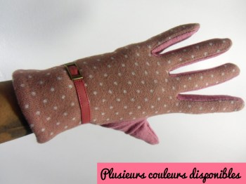 Gants hiver rétro en laine à pois finition simil cuir