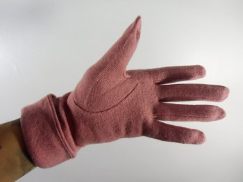 Gants roses hiver rétro en laine unie surpiqure et noeud