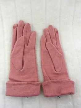 Gants roses hiver rétro en laine unie surpiqure et noeud