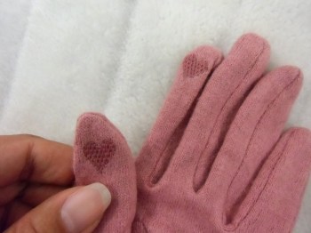 Gants roses hiver rétro en laine unie surpiqure et noeud