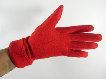 Gants rouges hiver rétro en laine unie surpiqure et noeud
