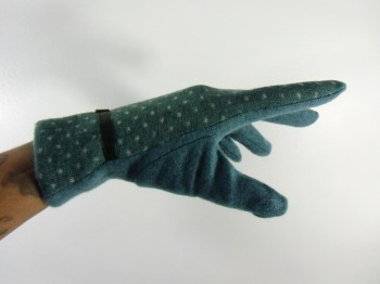 Gants verts hiver rétro en laine à pois finition simili cuir