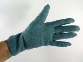 Gants verts hiver rétro en laine à pois finition simili cuir