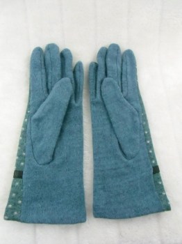 Gants verts hiver rétro en laine à pois finition simili cuir