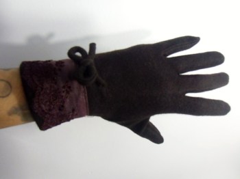 Gants hiver rétro en laine finition dentelle et noeud