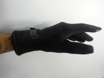 Gants marrons tactiles hiver rétro suédine et tissu noeud simili