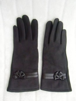 Gants marrons tactiles hiver rétro suédine et tissu noeud simili