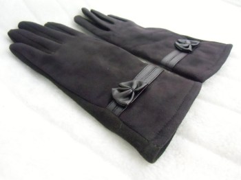 Gants marrons tactiles hiver rétro suédine et tissu noeud simili