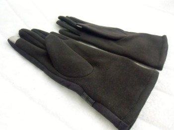 Gants marrons tactiles hiver rétro suédine et tissu noeud simili