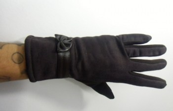 Gants marrons tactiles hiver rétro suédine et tissu noeud simili