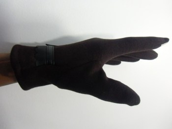 Gants marrons tactiles hiver rétro tissu épais noeud simili