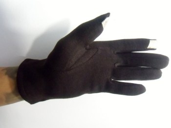 Gants marrons tactiles hiver rétro tissu épais noeud simili