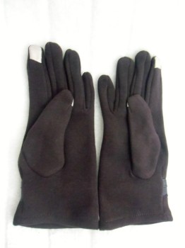 Gants marrons tactiles hiver rétro tissu épais noeud simili