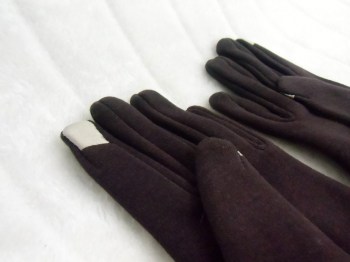 Gants marrons tactiles hiver rétro tissu épais noeud simili