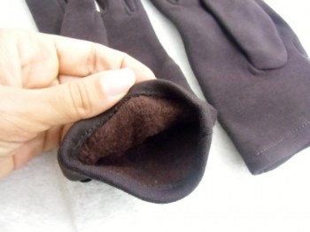 Gants marrons tactiles hiver rétro tissu épais noeud simili