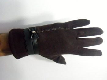 Gants marrons tactiles hiver rétro tissu épais noeud simili