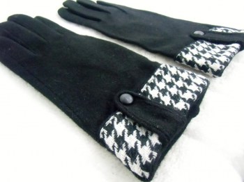 Gants noirs hiver rétro en laine finition pieds de poule