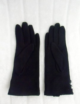 Gants noirs hiver rétro en laine finition pieds de poule