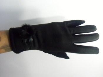 Gants tactiles hiver rétro simili nubuck, pompon et simili cuir