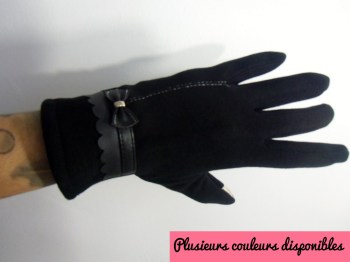 Gants tactiles hiver rétro tissu épais noeud simili