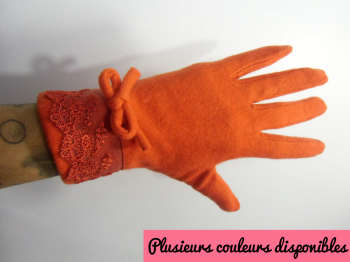 Gants hiver rétro en laine finition dentelle et noeud