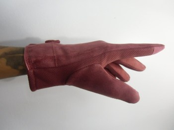 Gants roses tactiles hiver rétro simili nubuck et noeud