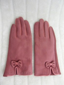 Gants roses tactiles hiver rétro simili nubuck et noeud