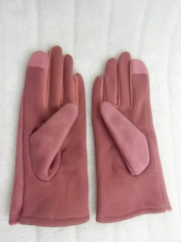 Gants roses tactiles hiver rétro simili nubuck et noeud