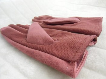 Gants roses tactiles hiver rétro simili nubuck et noeud