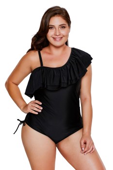 Maillot de bain rétro 1 pièce noir asymétrique