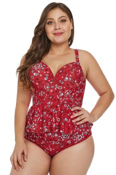 Maillot de bain bikini rétro 2 pièces rouge motifs rock