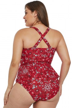 Maillot de bain bikini rétro 2 pièces rouge motifs rock