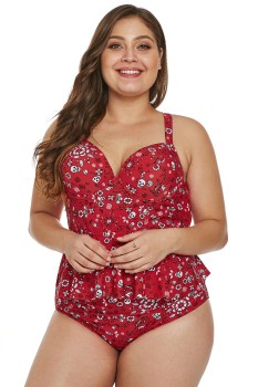 Maillot de bain bikini rétro 2 pièces rouge motifs rock