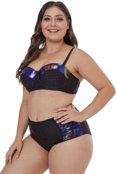 Maillot de bain bikini rétro 2 pièces noir pois rouges